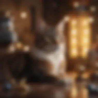 Mystical Elements: The Symbolism of Cats in Dreams Illustration of a mystical cat surrounded by dream symbols