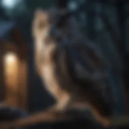 A majestic owl perched silently in the moonlight