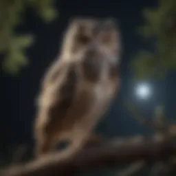 An owl perched silently on a branch under the moonlight