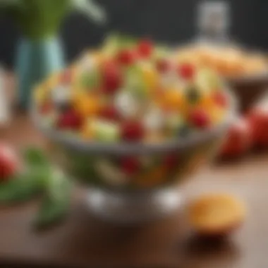 Artful Jicama and Fruit Salad Presentation Jicama and fresh fruit salad in a decorative bowl