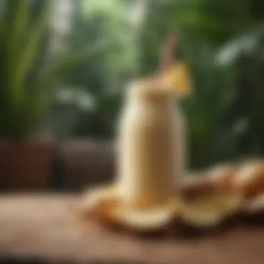 Jicama smoothie with colorful straw and tropical backdrop