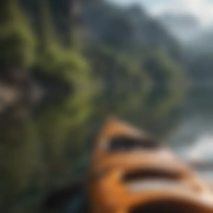 Kayak floating on a calm mountain lake