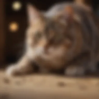 A female cat interacting playfully with her surroundings, exhibiting behavior