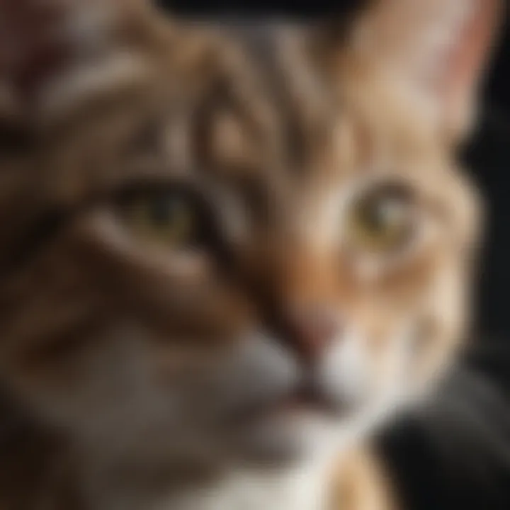 Close-up of a female cat's unique physical traits, highlighting her features