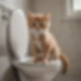 Kitten exploring toilet seat