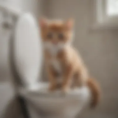 Kitten exploring toilet seat