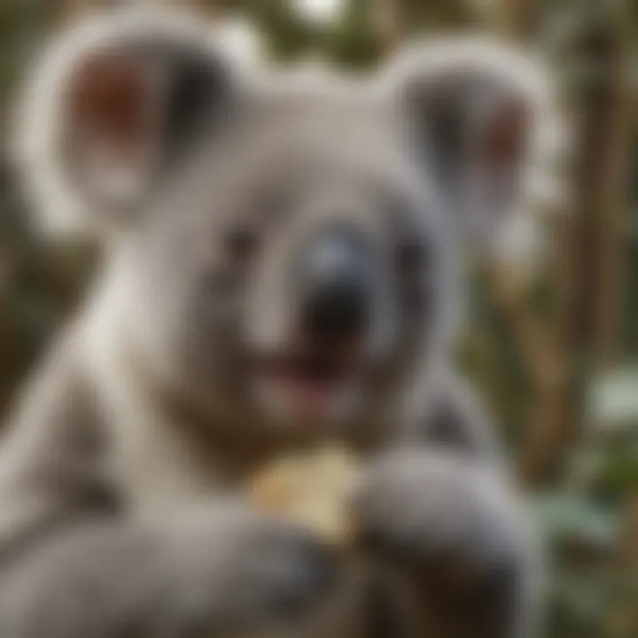 Close-up of Koala's Intriguing Eucalyptus Snack