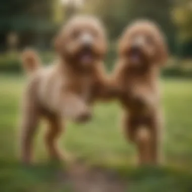 Labradoodle and Cavapoo playing in a park