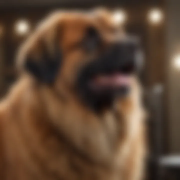 Leonberger grooming session with professional groomer