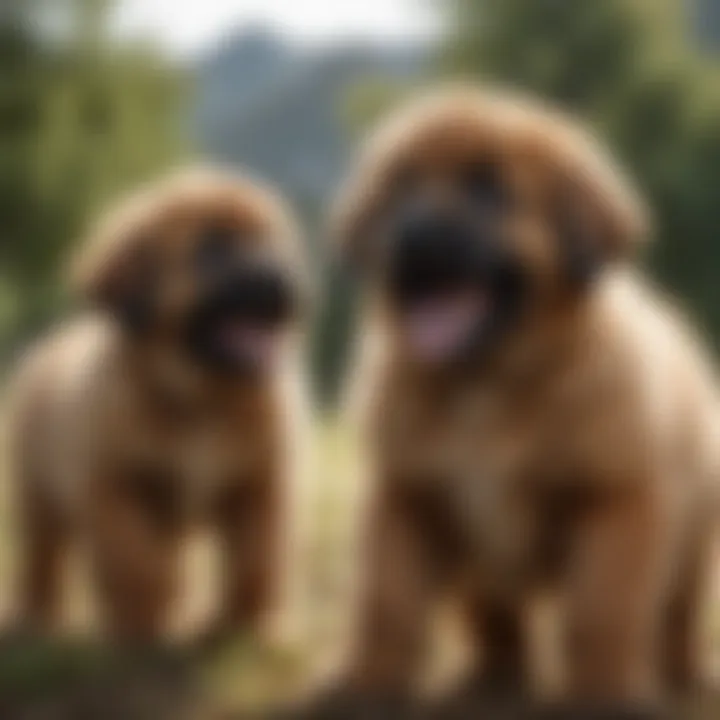 Leonberger puppies playing joyfully