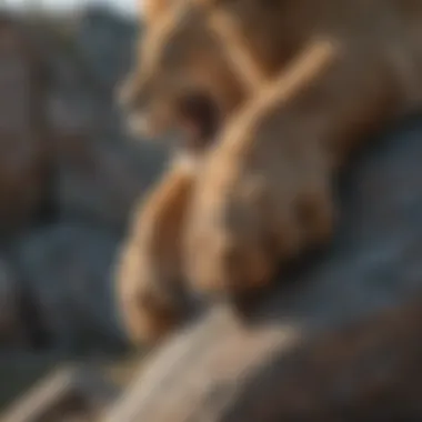 Close-up of lion's powerful claws on a rock