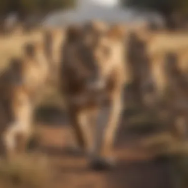 Lioness leading the pride through the savannah