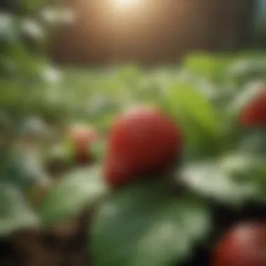 Lush green strawberry patch under the sun