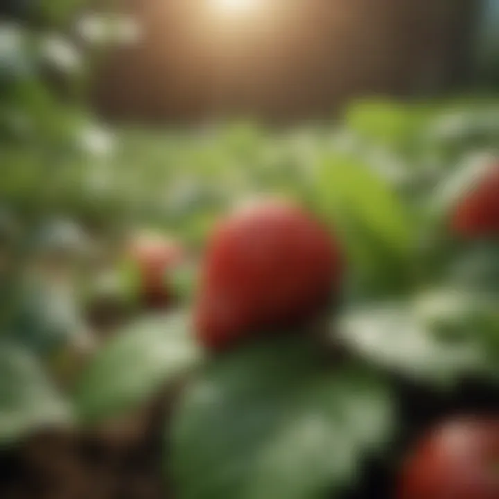 Lush green strawberry patch under the sun