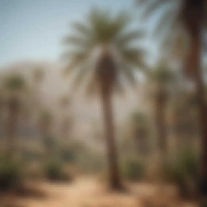 Lush Oasis of California Palm Trees in Arid Landscape