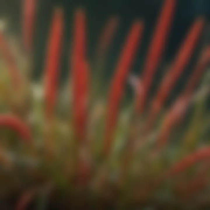 Macro image showcasing the distinct red hues on grass tips