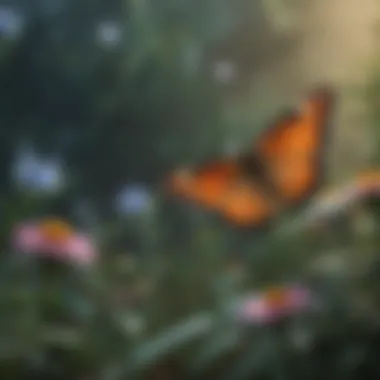 Mysterious Charm: Butterflies in the Mist Butterfly amidst a dreamy mist-covered garden