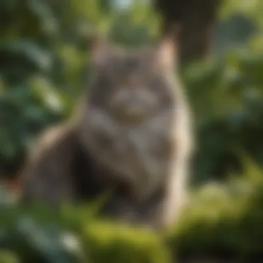 Maine Coon Cat in Garden Setting Maine Coon cat lounging in a lush garden setting