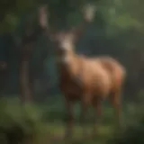 Majestic buck standing near plants