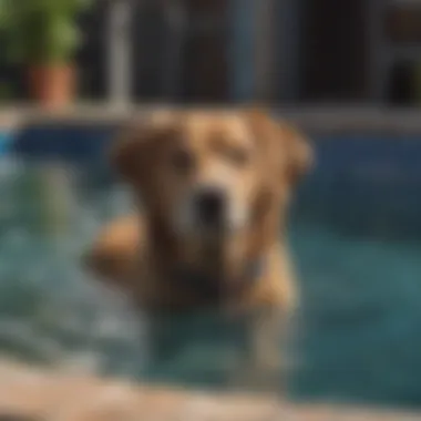 Majestic Dog Relaxing in Sturdy Pool