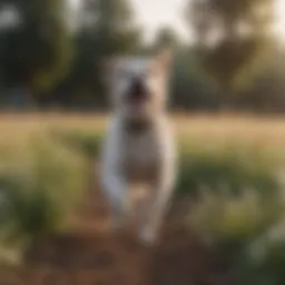 Majestic hypoallergenic dog playing in a field