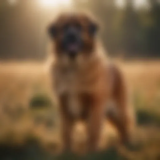 Majestic Leonberger standing in a field