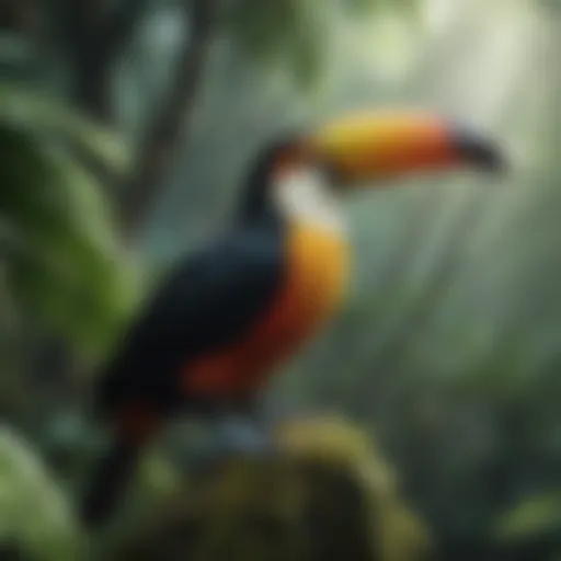 Majestic toucan bird in lush rainforest