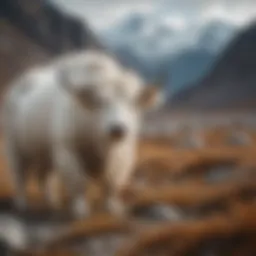 Majestic White Yak in Mountainous Terrain