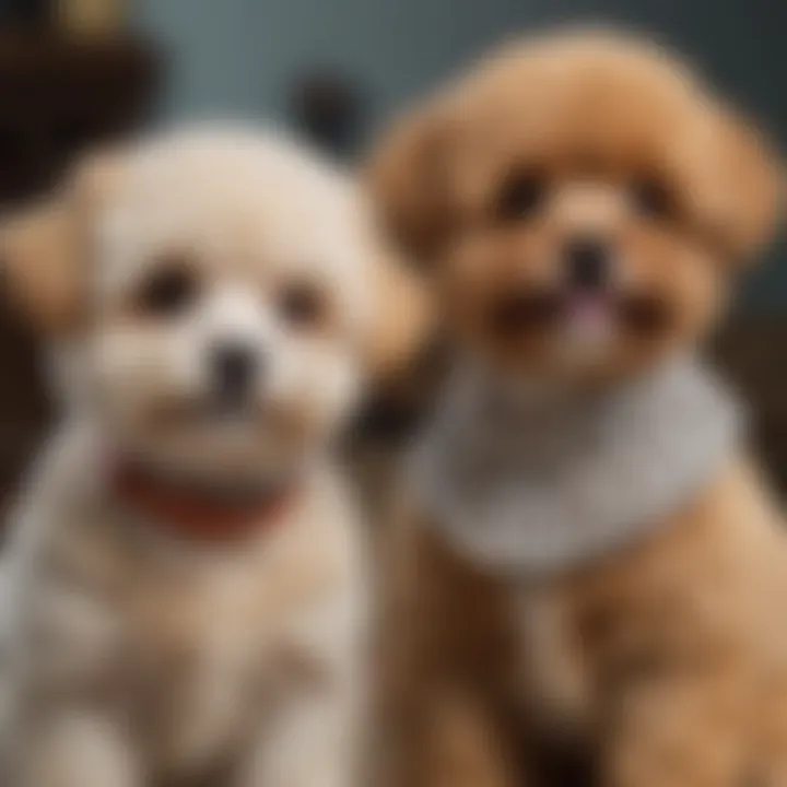 Close-up of a Maltipoo and Pippy duo showcasing their unique coat patterns