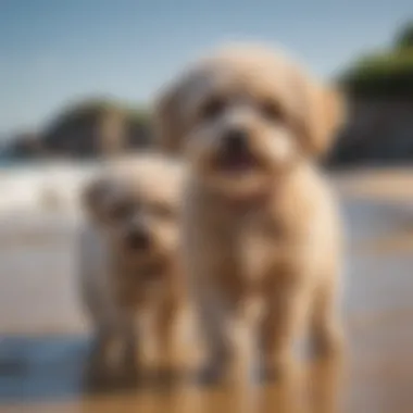 Maltipoo and Pippy breeds enjoying a playful moment at the beach