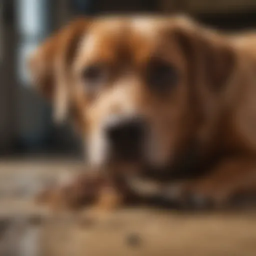 A dog looking uncomfortable due to gastrointestinal issues