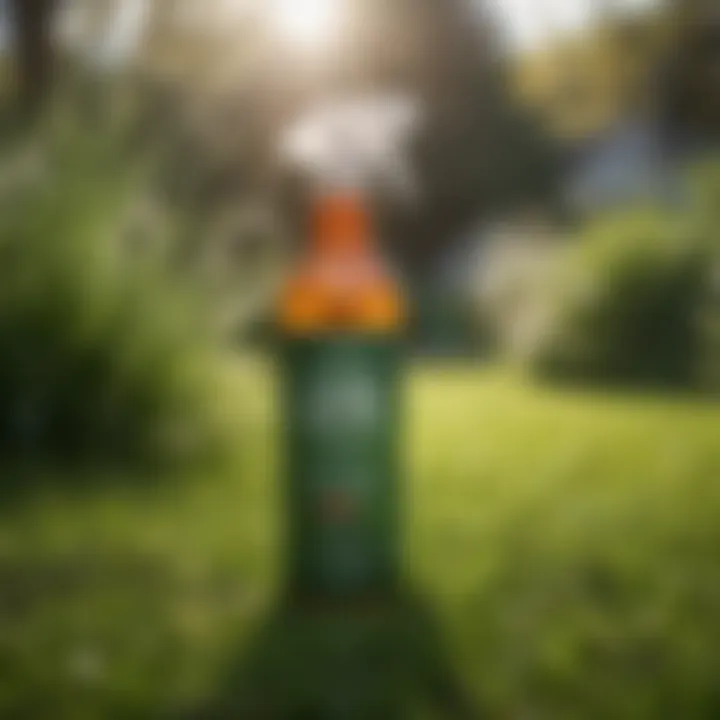 A bottle of eco-friendly grass spray in a garden setting