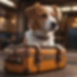 Elegant dog carrying luxury travel carrier
