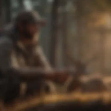 Master Hunter Employing Whitetail Deer Call Silhouetted Whitetail Deer Hunter Using Call