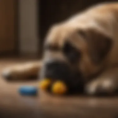 Mastiff puppy playing with chew toy