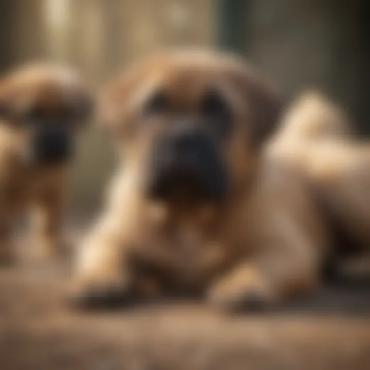 Mastiff puppy socializing with other dogs