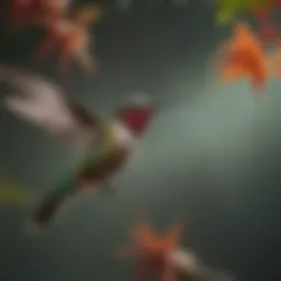 A hummingbird in flight, showcasing its vibrant plumage.