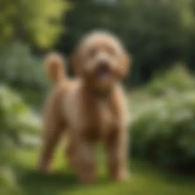 Graceful Mini Golden Doodle in a Serene Garden Elegant Mini Golden Doodle in a Garden Setting