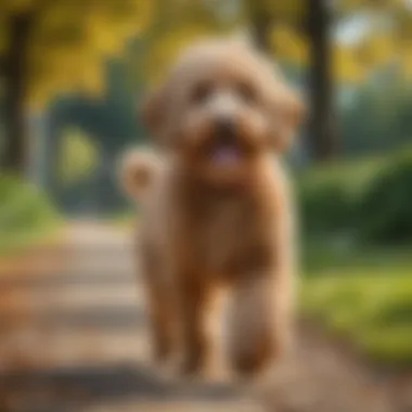 Joyful Mini Golden Doodle on a Leisurely Park Stroll Mini Golden Doodle Enjoying a Walk in the Park