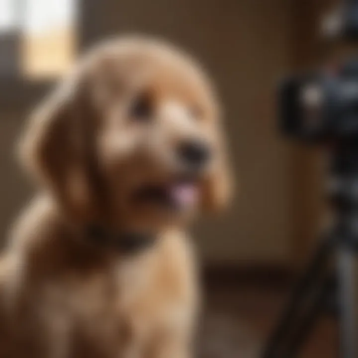 Mini Goldendoodle sitting obediently during a training session