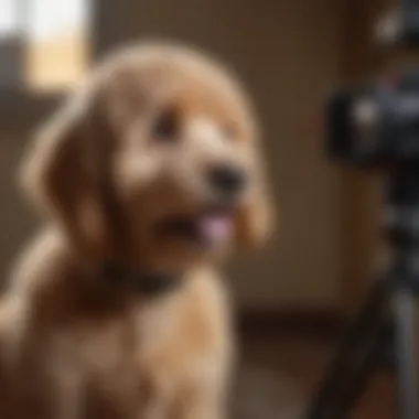 Intelligent Training of Mini Goldendoodle Mini Goldendoodle sitting obediently during a training session