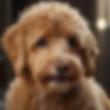Curly Coat of Miniature Golden Doodle Close-up of a Miniature Golden Doodle's curly coat showcasing its grooming needs