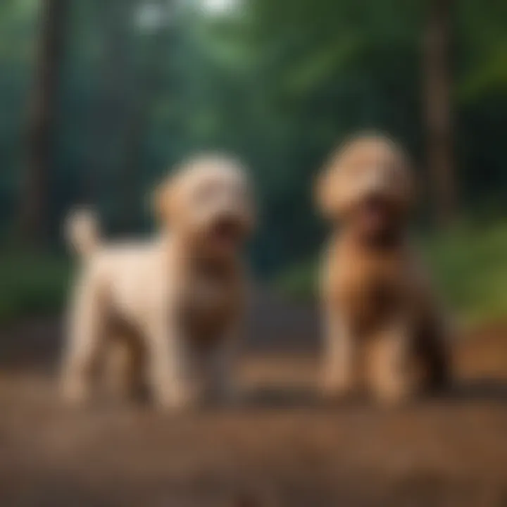 A Miniature Golden Doodle engaging in training exercises with its owner