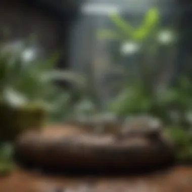 Miniature snake exploring a terrarium environment