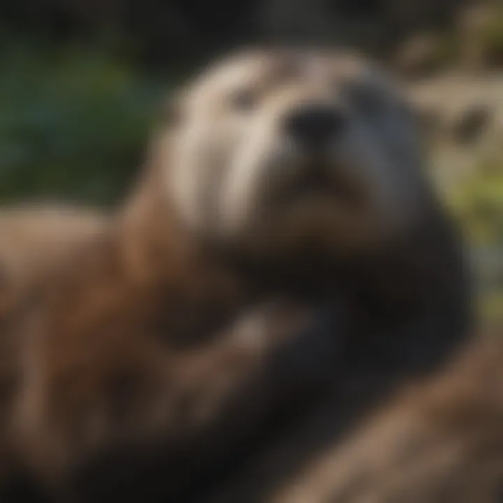 Monterey Sea Otter Grooming Its Luxurious Fur in Sunlit Cove