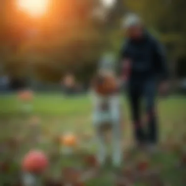 A responsible pet owner keeping an eye on their dog in a park