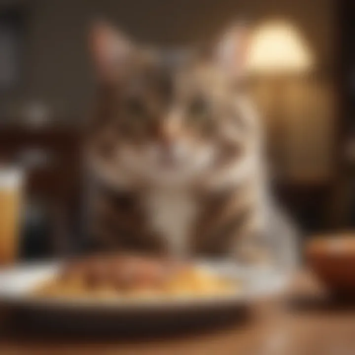 A cat enjoying a meal made from kidney-friendly ingredients.