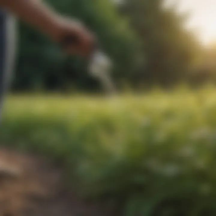 Close-up of non-toxic weed killer being sprayed on weeds