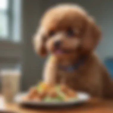 Happy Toy Poodle Enjoying a Meal A friendly Toy Poodle enjoying a nutritious meal, showcasing the impact of proper diet on their happiness.