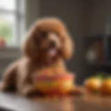 A colorful bowl filled with premium dog food specifically formulated for Toy Poodles.